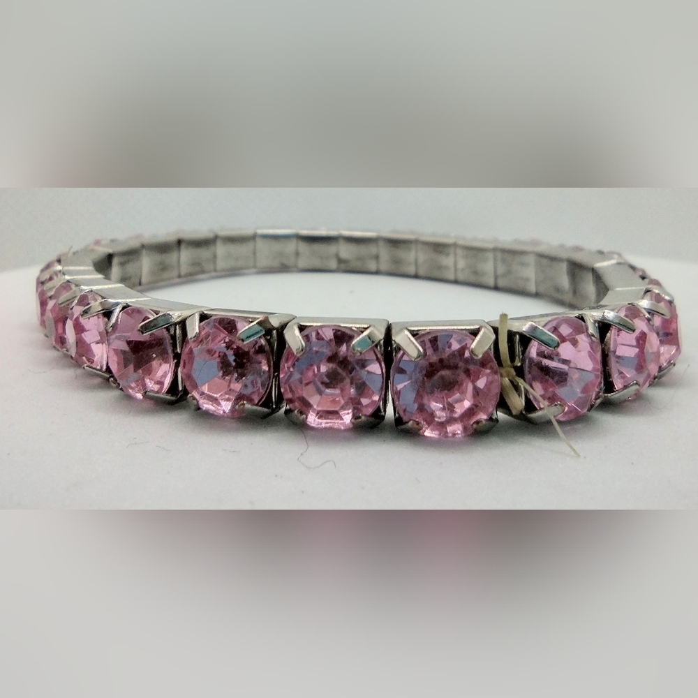 Fashion Rosey Pink Rhinestones Stretchy Tennis Bracelet